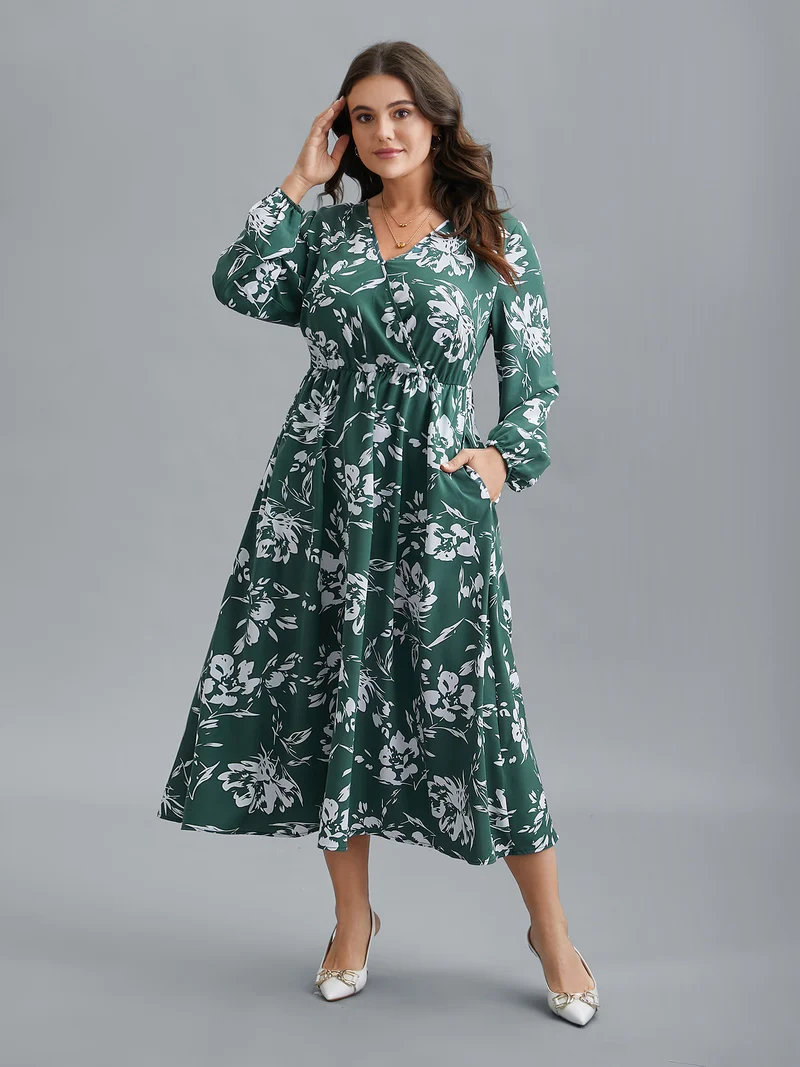 Silhouette Floral Print Waist Cinched Midi Dress