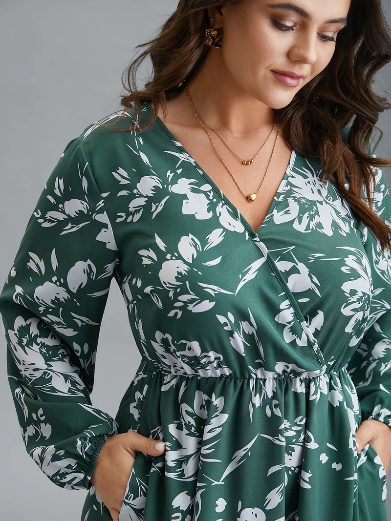 Silhouette Floral Print Waist Cinched Midi Dress