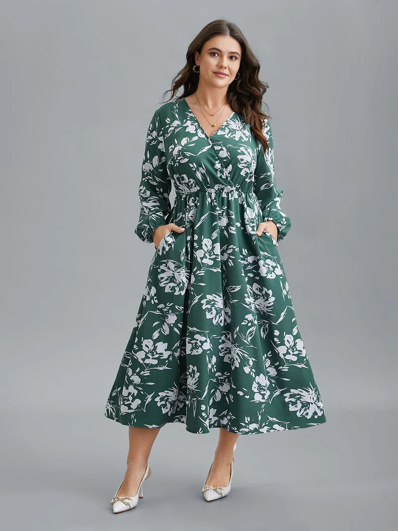 Silhouette Floral Print Waist Cinched Midi Dress
