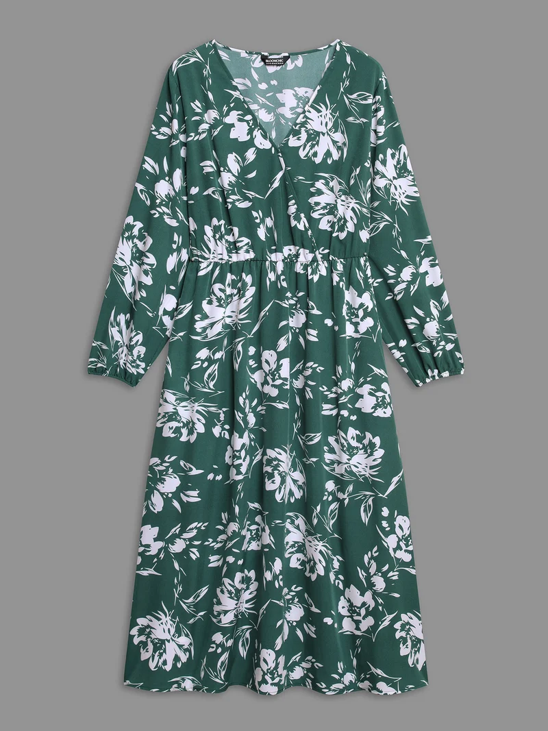 Silhouette Floral Print Waist Cinched Midi Dress