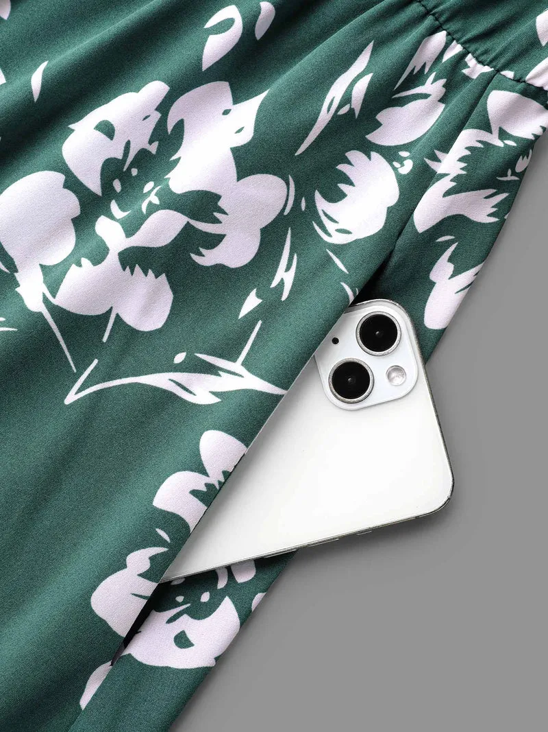 Silhouette Floral Print Waist Cinched Midi Dress
