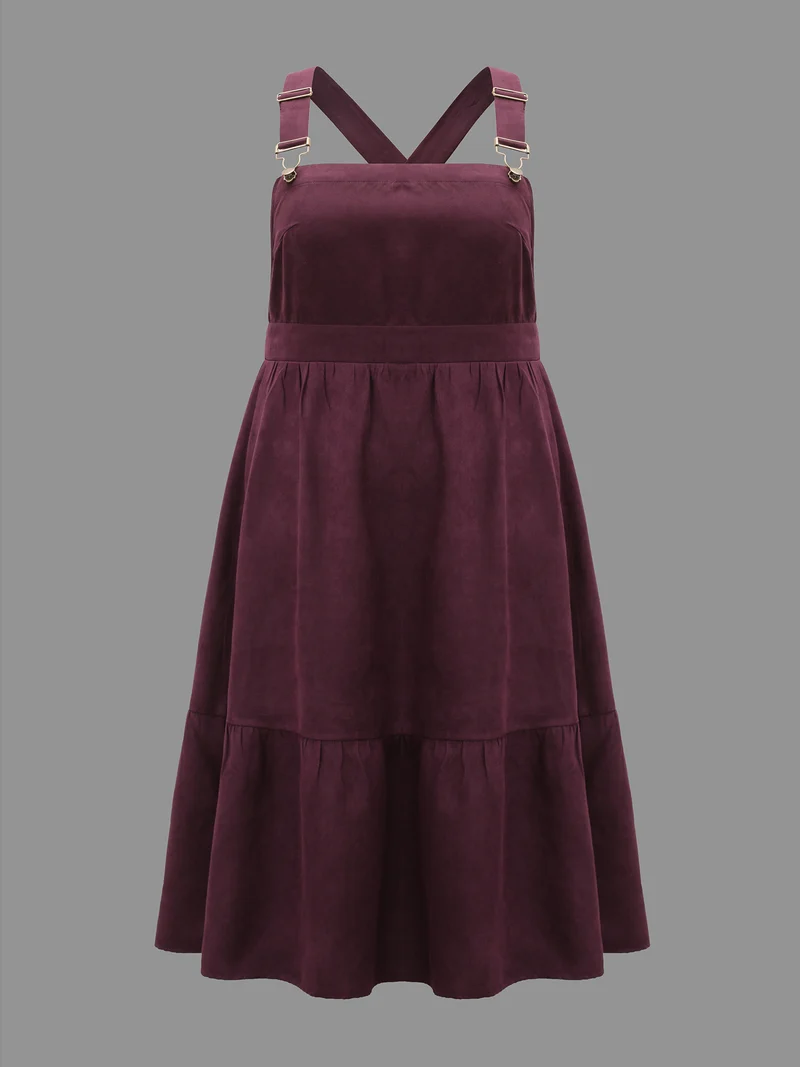 Overall Adjustable Straps Tiered Midi Dress