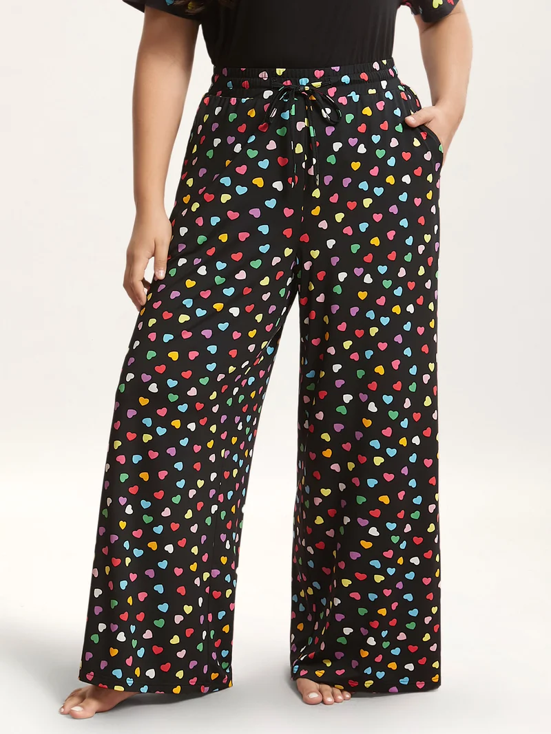 Multi-Color Heart Pattern Drawstring Lounge Bottoms