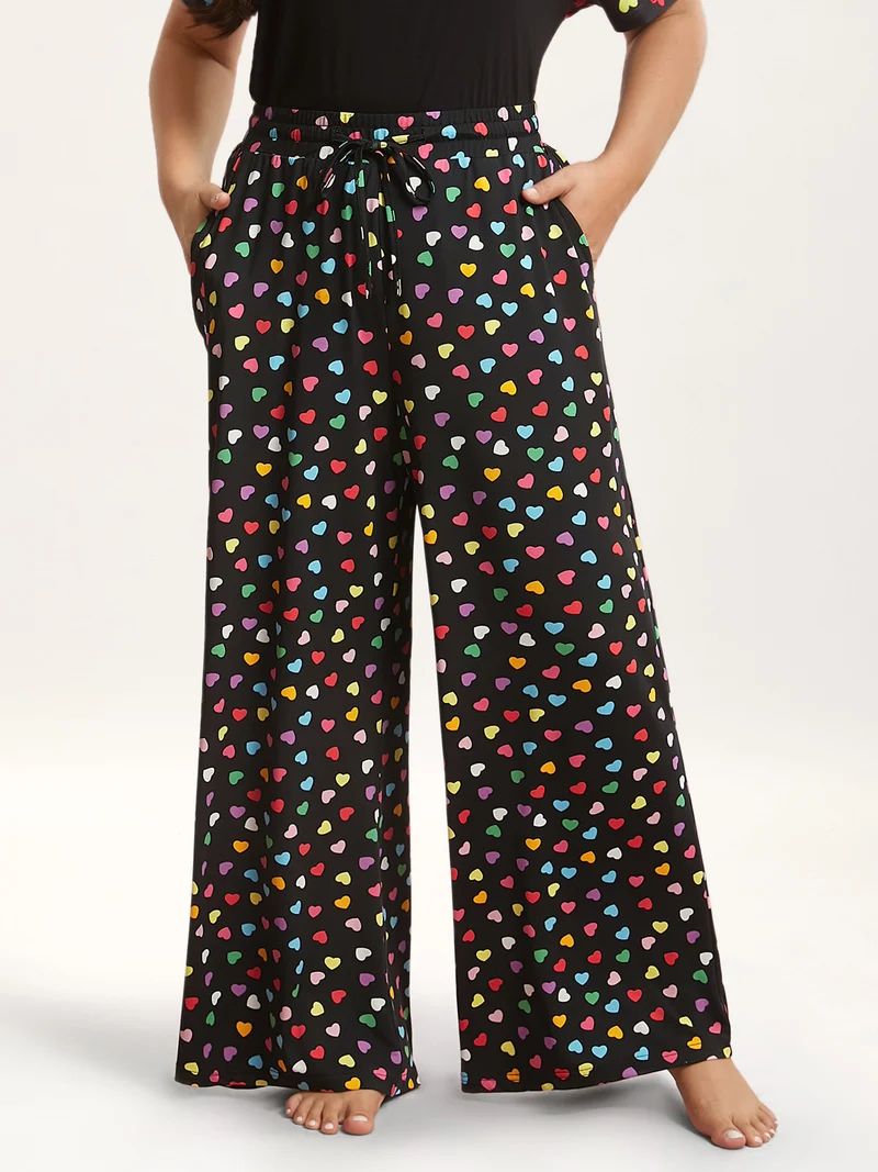 Multi-Color Heart Pattern Drawstring Lounge Bottoms