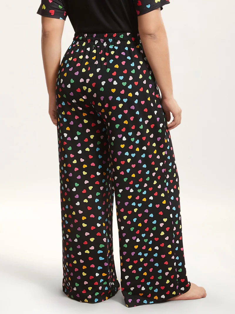 Multi-Color Heart Pattern Drawstring Lounge Bottoms