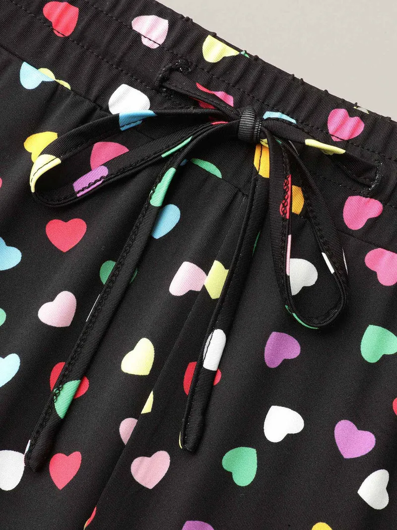 Multi-Color Heart Pattern Drawstring Lounge Bottoms