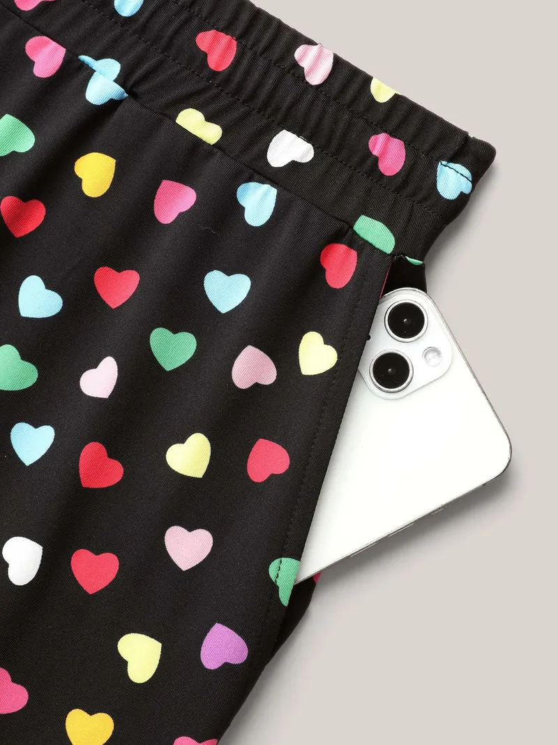 Multi-Color Heart Pattern Drawstring Lounge Bottoms