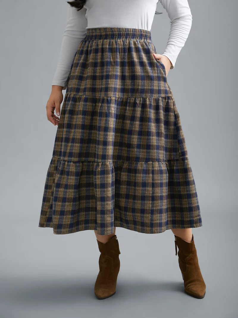 Plaid Pattern Stretchy Waist Skirt