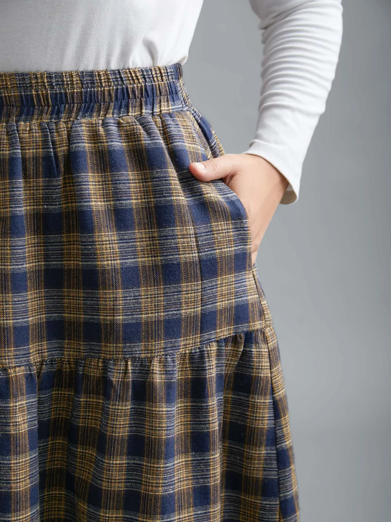 Plaid Pattern Stretchy Waist Skirt