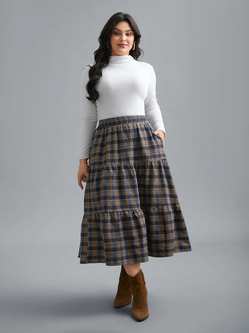 Plaid Pattern Stretchy Waist Skirt