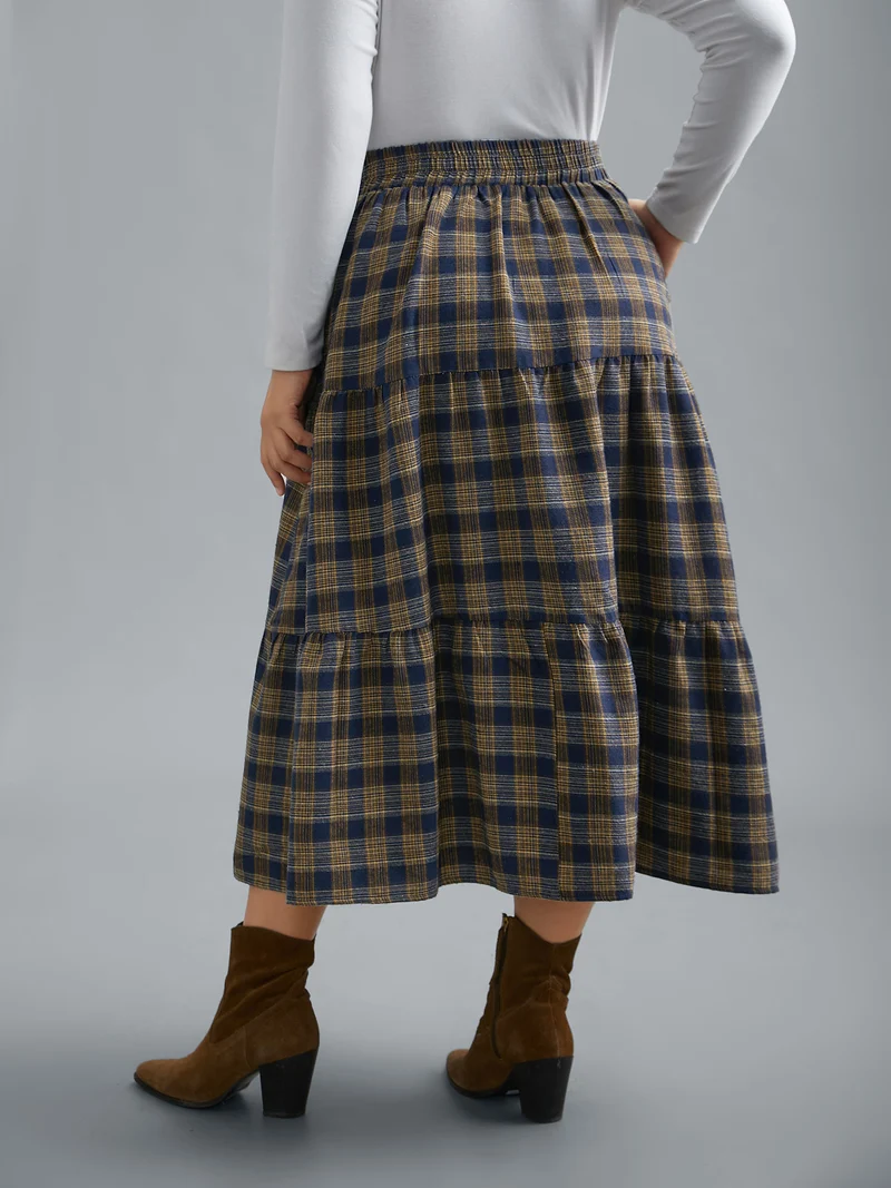 Plaid Pattern Stretchy Waist Skirt
