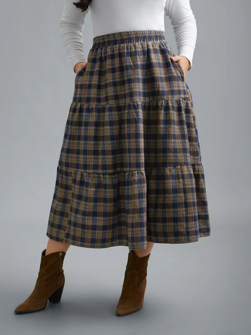 Plaid Pattern Stretchy Waist Skirt