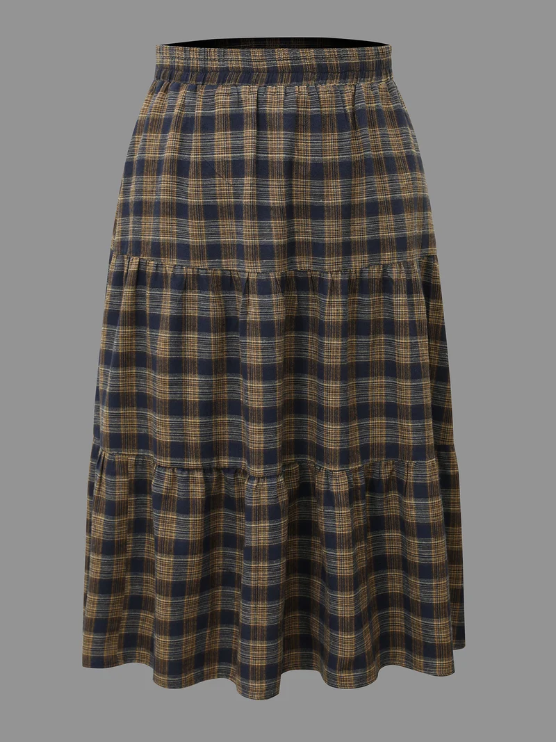 Plaid Pattern Stretchy Waist Skirt