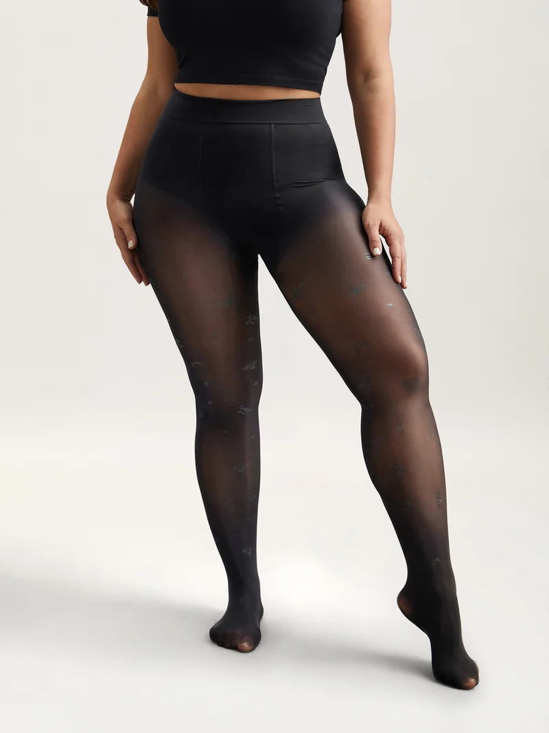Floral Pattern Sheer Silk Tights