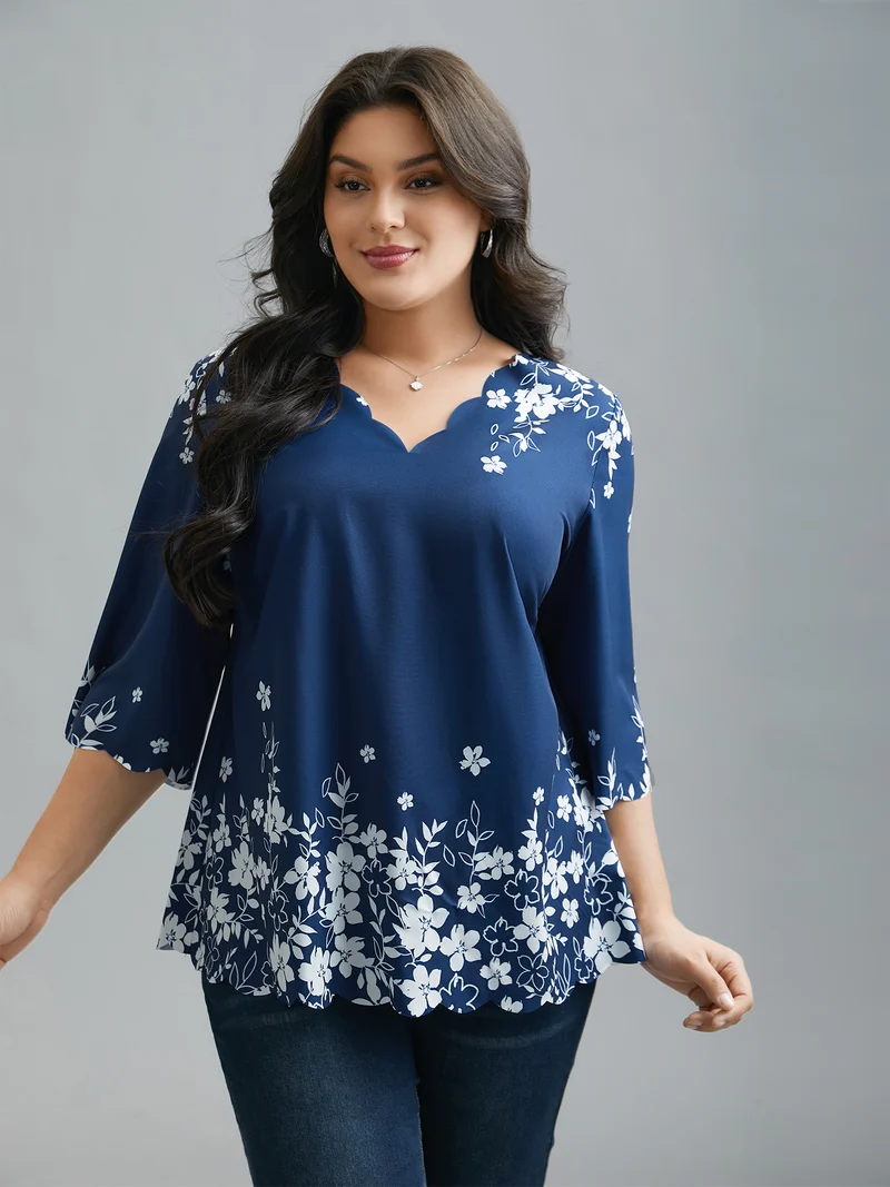 Laser Cut Floral Boho Print Blouse