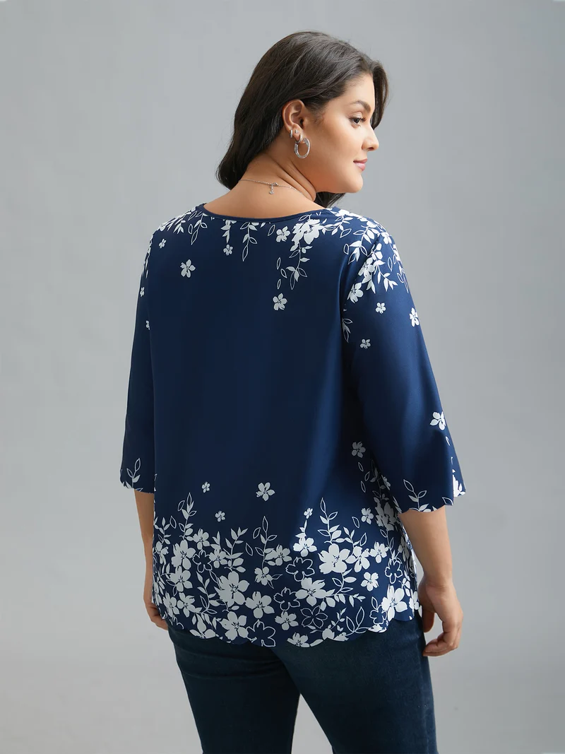 Laser Cut Floral Boho Print Blouse