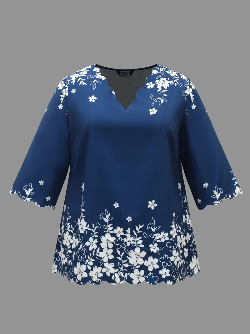 Laser Cut Floral Boho Print Blouse