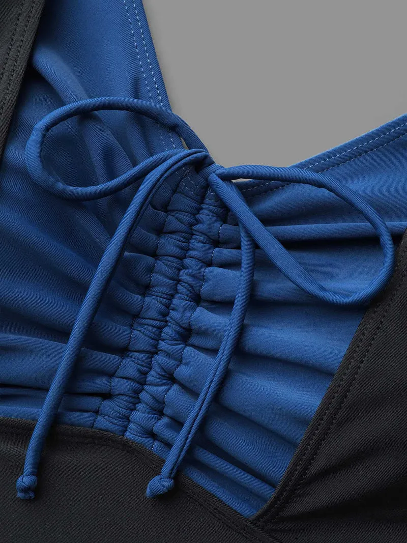 Halter Neck Drawstring Gathered One-Piece Swimsuit