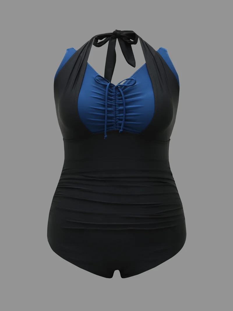Halter Neck Drawstring Gathered One-Piece Swimsuit