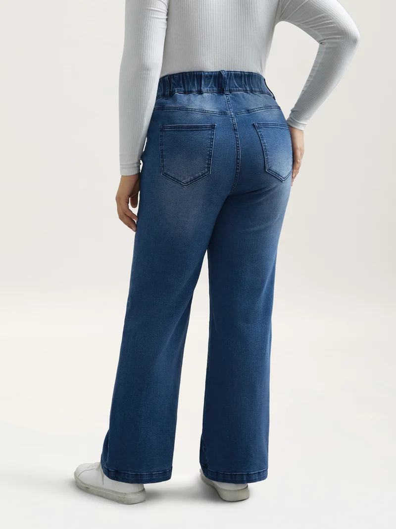 Whiskered Stretchy Waist Bootcut Jeans