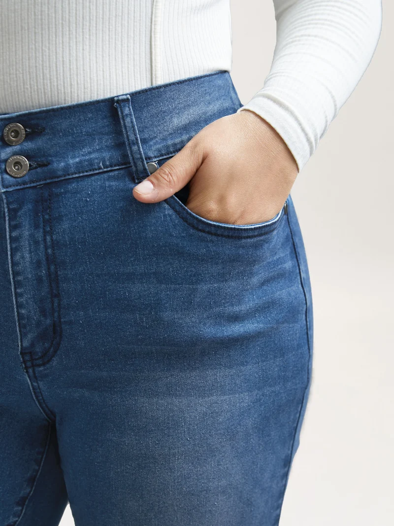 Whiskered Stretchy Waist Bootcut Jeans