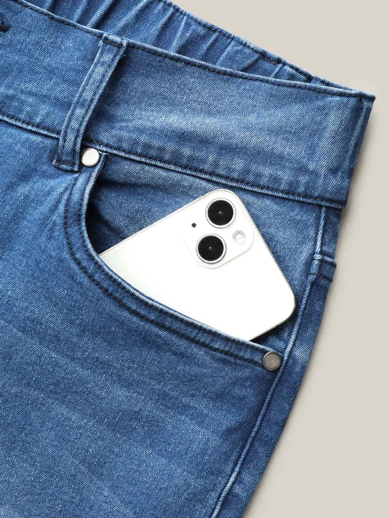 Whiskered Stretchy Waist Bootcut Jeans