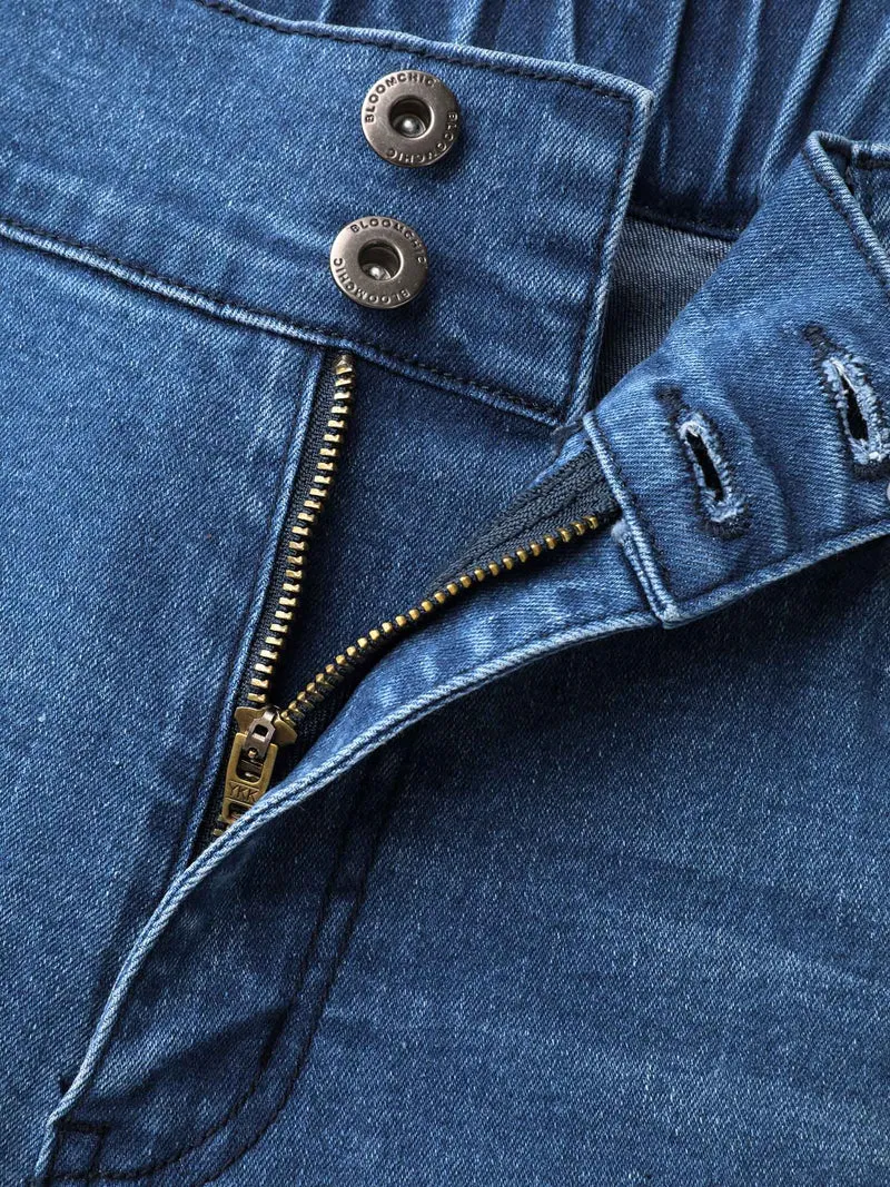 Whiskered Stretchy Waist Bootcut Jeans
