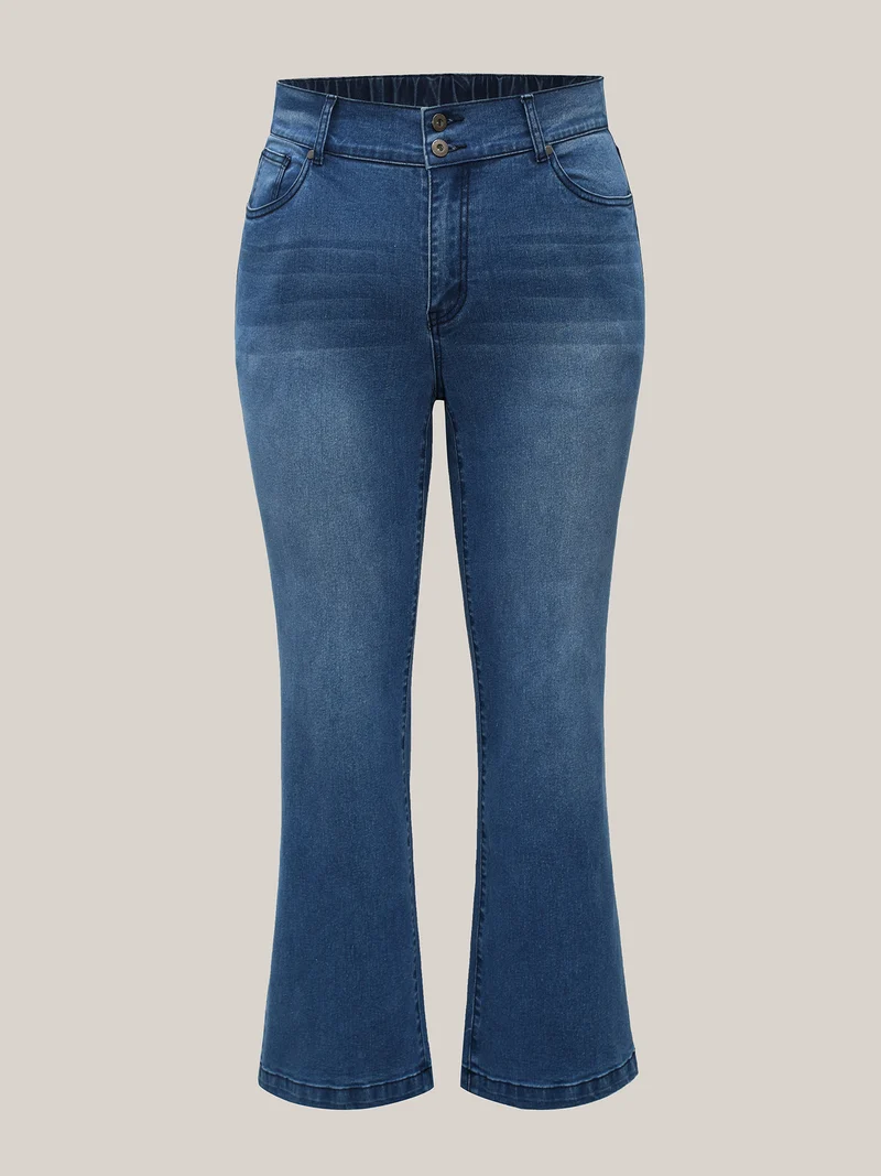 Whiskered Stretchy Waist Bootcut Jeans