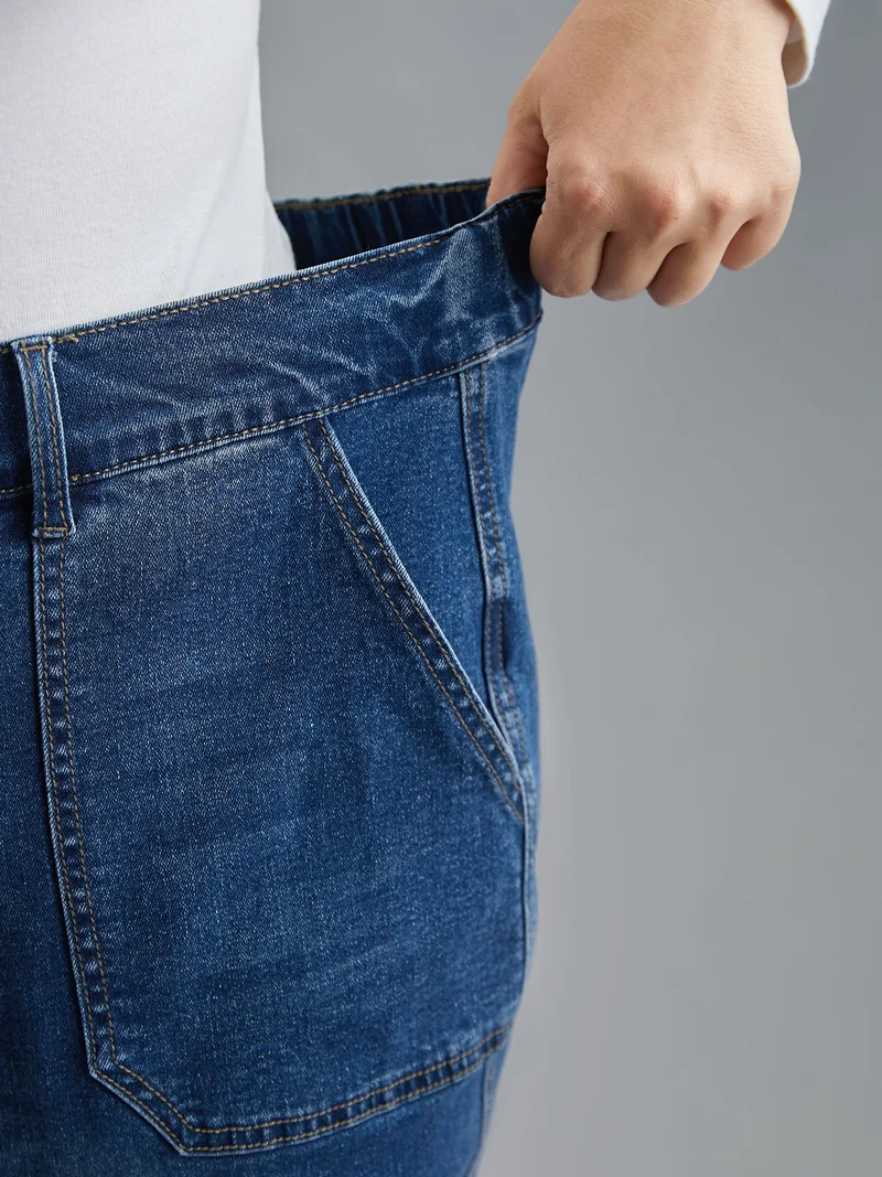 Elastic Cuffs Adjustable Waist Straight Jeans