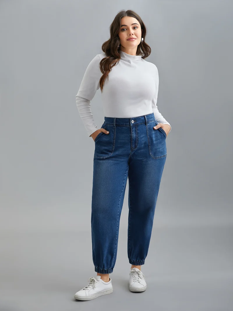 Elastic Cuffs Adjustable Waist Straight Jeans