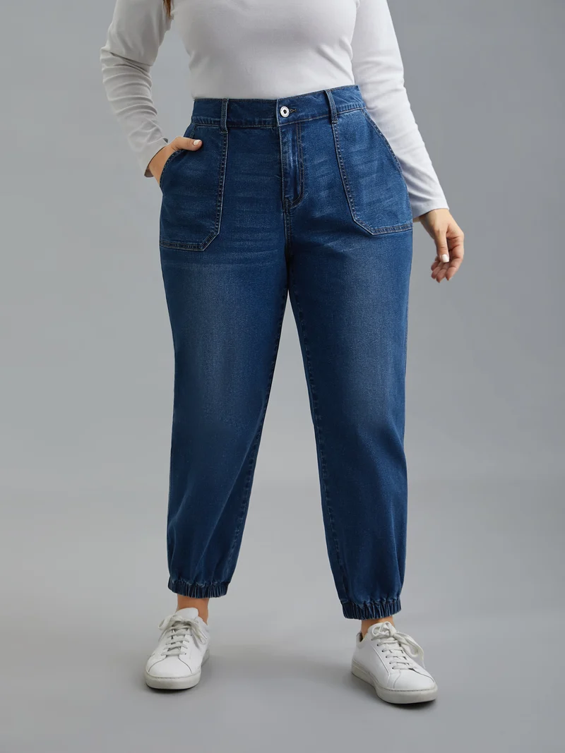 Elastic Cuffs Adjustable Waist Straight Jeans