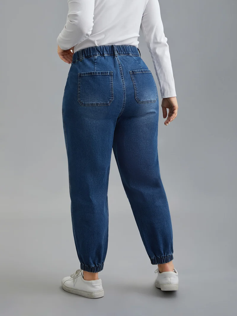 Elastic Cuffs Adjustable Waist Straight Jeans
