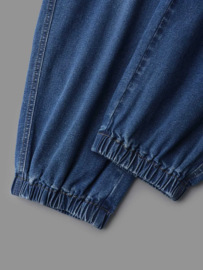 Elastic Cuffs Adjustable Waist Straight Jeans