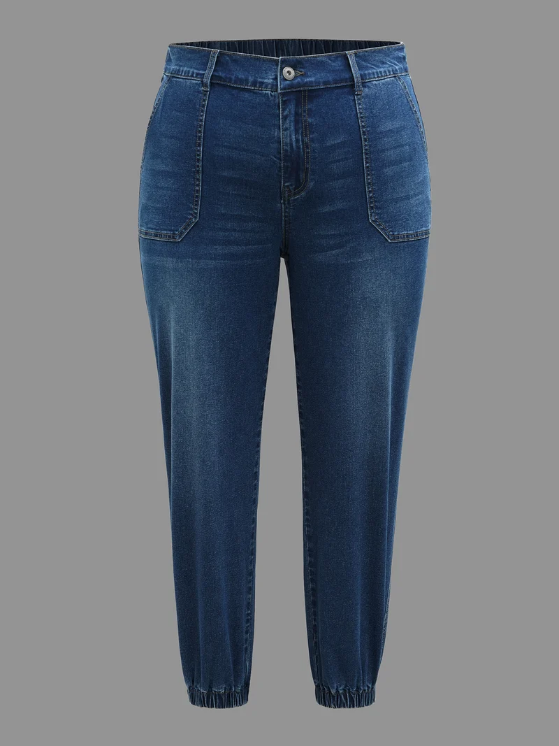 Elastic Cuffs Adjustable Waist Straight Jeans