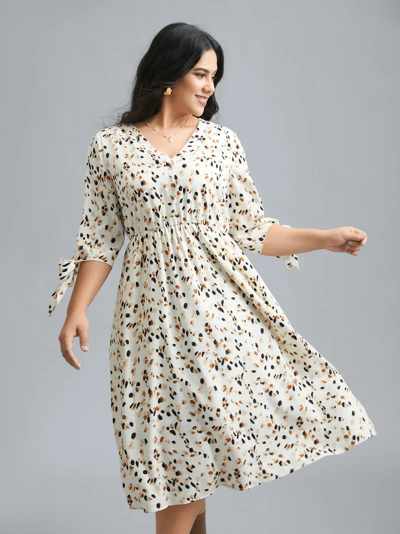 Printed Stretchy Waist-Cinched Midi Dress