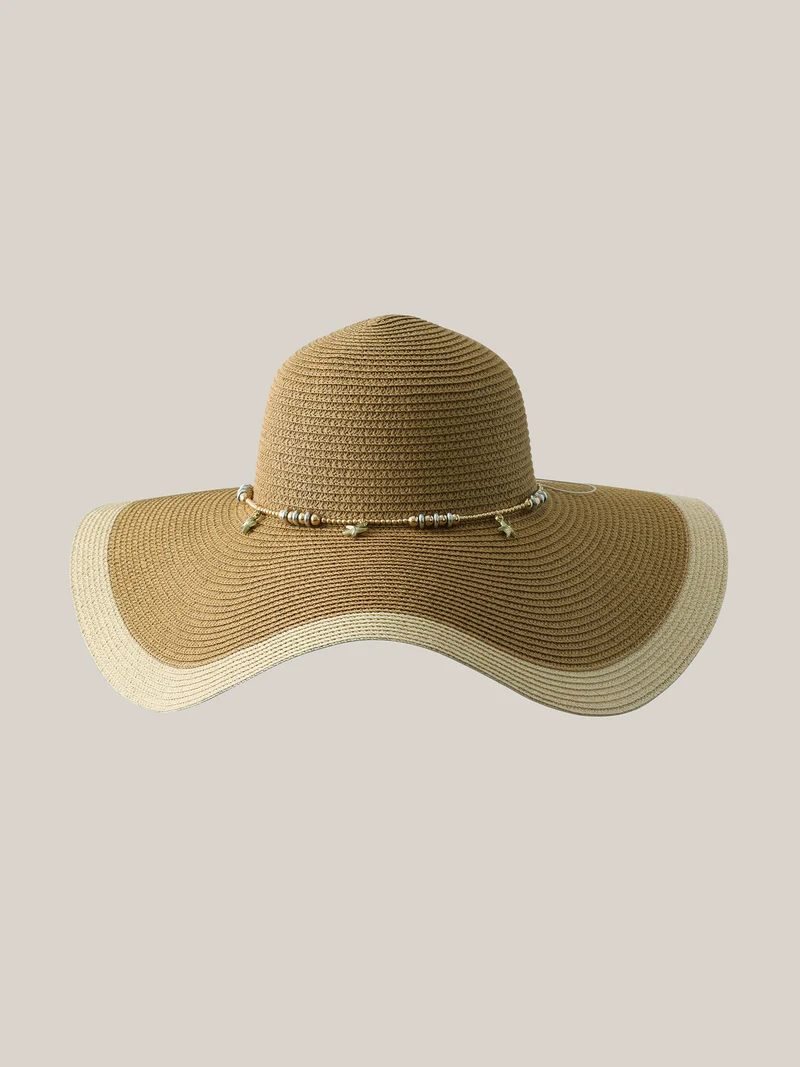 Beaded Straw Contrast Curved Hat