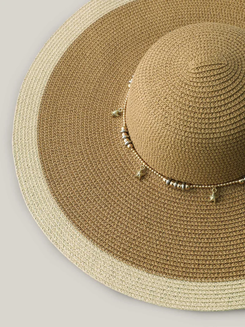 Beaded Straw Contrast Curved Hat