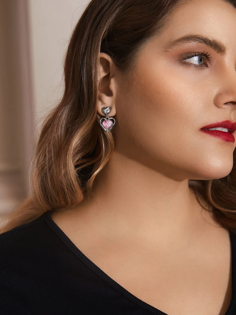 Double Hearts Silver-Tone Drop Earrings