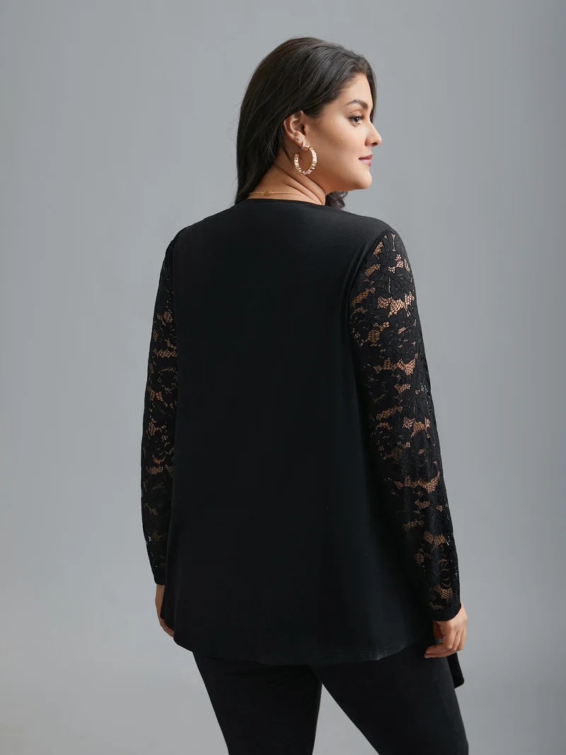 Crochet Lace Mesh Asymmetrical Trim Cardigan