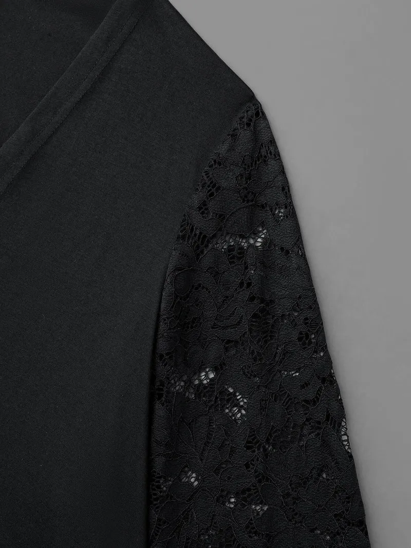 Crochet Lace Mesh Asymmetrical Trim Cardigan