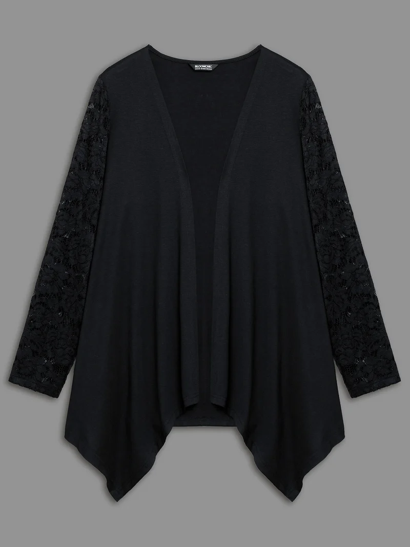 Crochet Lace Mesh Asymmetrical Trim Cardigan