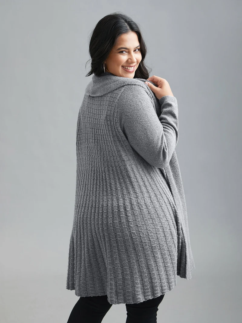 Folded Kimono Collar Plain Plisse Cardigan