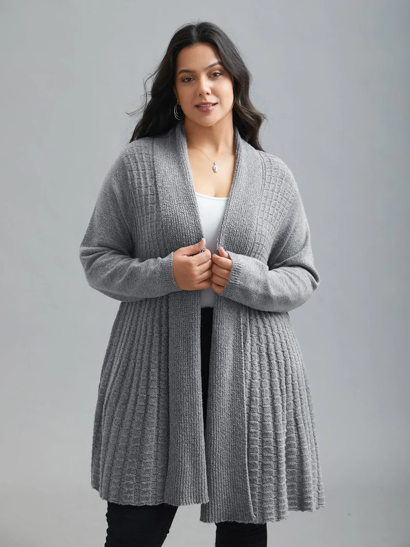 Folded Kimono Collar Plain Plisse Cardigan