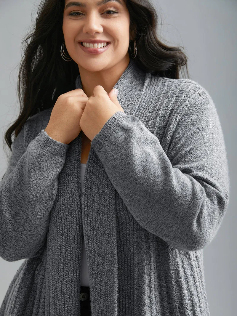 Folded Kimono Collar Plain Plisse Cardigan