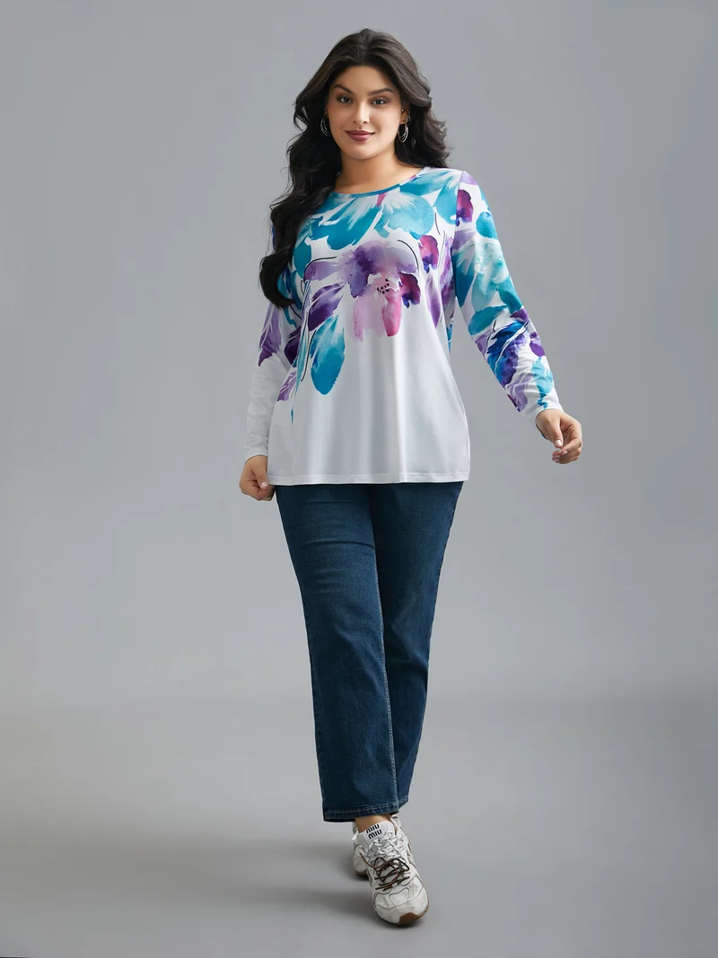 Floral Boho Print Stretchy T-Shirt
