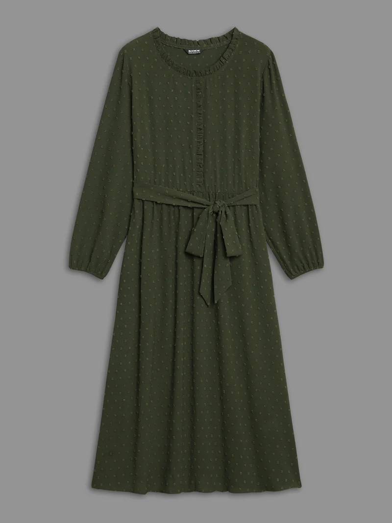 Textured Waist-Tie Ruffled Edges Dress