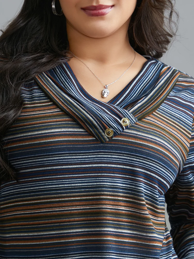 V Neck Multi-Color Stripes Slim-Fit T-Shirt