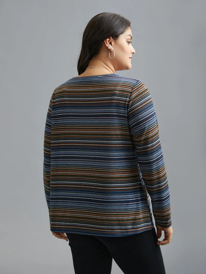 V Neck Multi-Color Stripes Slim-Fit T-Shirt