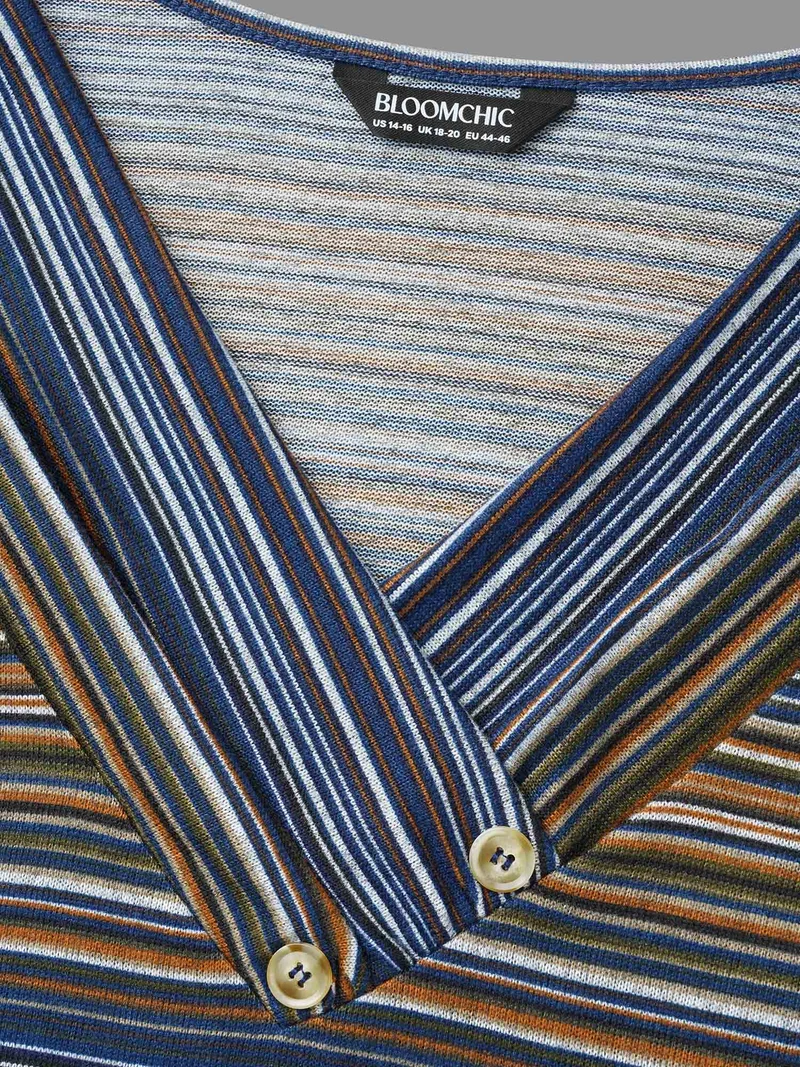 V Neck Multi-Color Stripes Slim-Fit T-Shirt