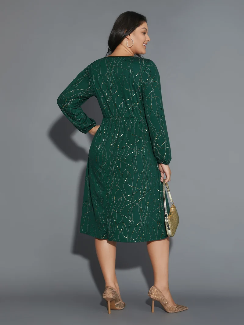 Glitter Crew Neck Waist-Cinched Dress